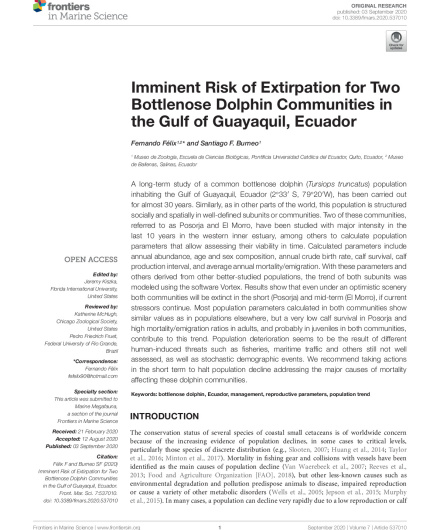 356. Imminent Risk of Extirpation for Two Bottlenose Dolphin Communities in the Gulf of Guayaquil, Ecuador.pdf