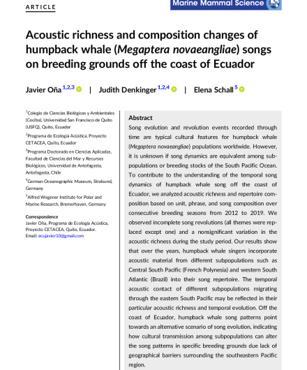 393. Acoustic richness and composition changes of humpback whale (Megaptera novaeangliae) songs on breeding grounds off the coast of Ecuador.pdf