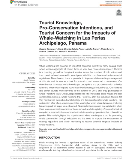395. Tourist knowledge, pro-conservation intentions, and tourist concern for the impacts of whale-watching in Las Perlas Archipelago, Panama.pdf