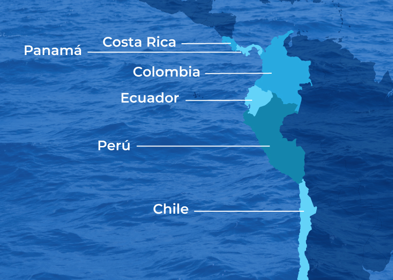 mapa zona de protección de la megafauna marina migratoria en la región del Pacífico Sudeste