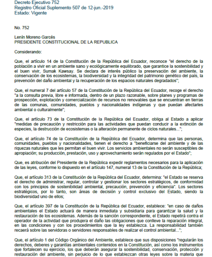 194. REGLAMENTO AL CODIGO ORGANICO DEL AMBIENTE