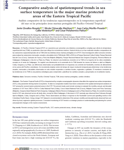 Comparative analysis of spatiotemporal trends in sea surface temperature in the major marine protected areas of the Eastern Tropical Pacific.